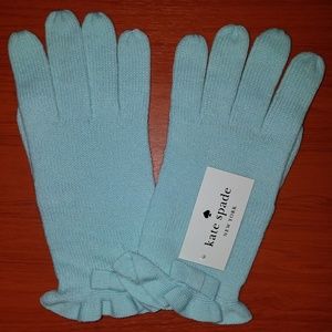 New Kate Spade New York Icy Blue Knit Bow Gloves